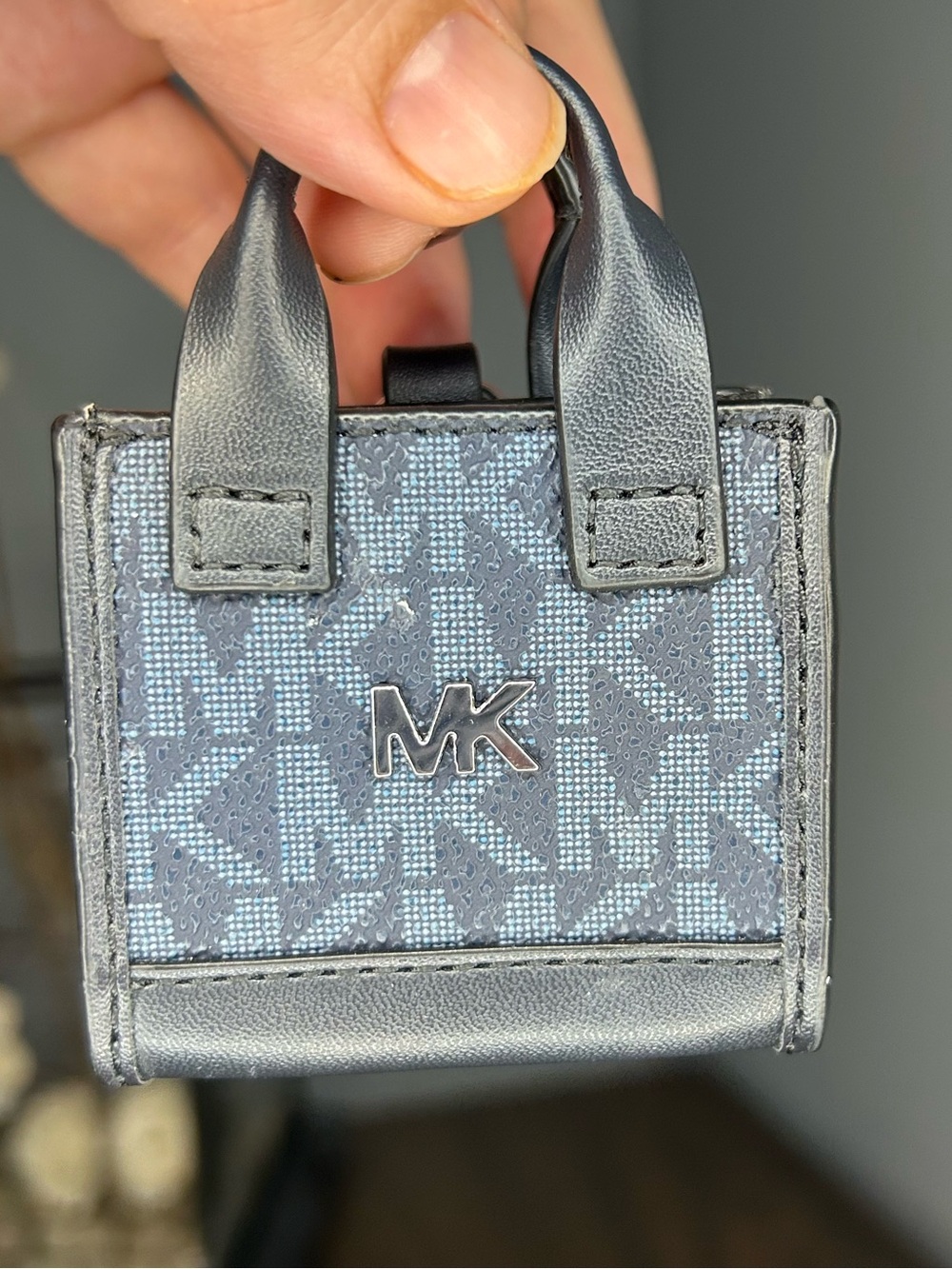 Michael Kors Micro Signature Logo AirPods Pro Case Mini Tote Blue NWOT